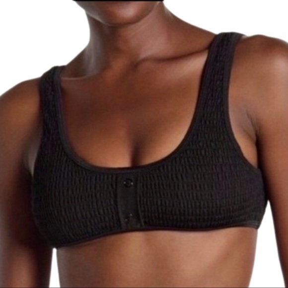 Kendall & Kylie Black Henley Smocked Bikini Top - Picture 1 of 12